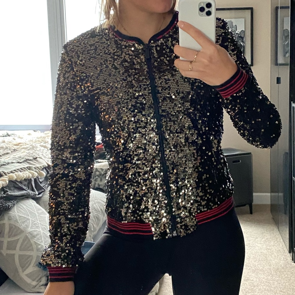 Sequins Bomber Jacket - Gunmetal